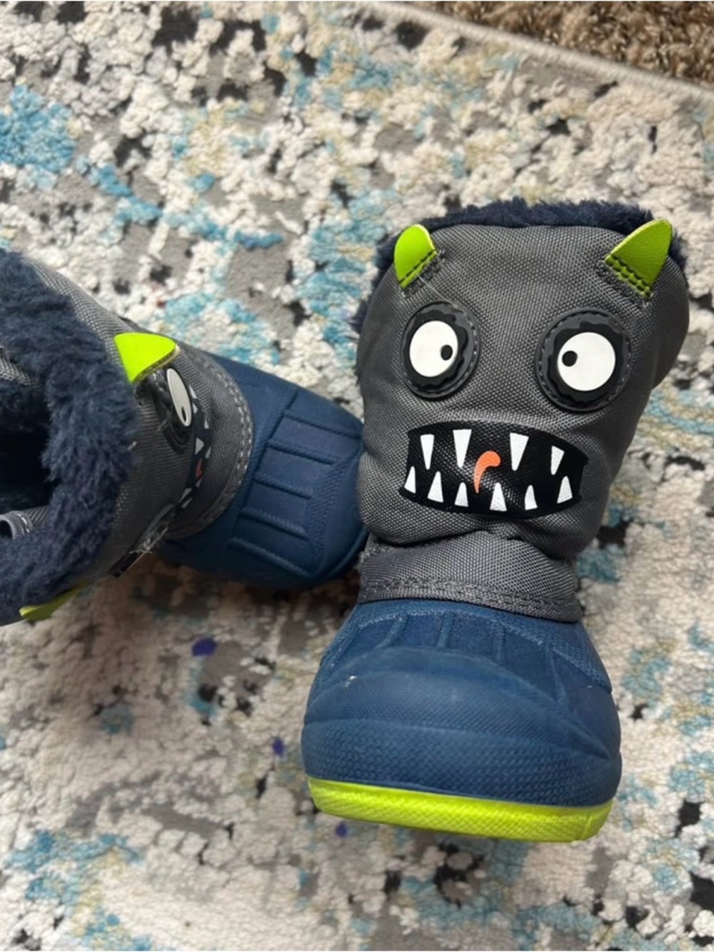 Cat & Jack Toddler size 6 Monster Rain & Snow Boots with Lime Accents